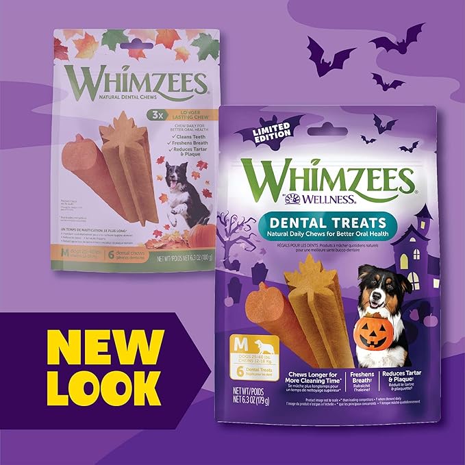 Wellness WHIMZEES Fall Dog Dental Treats, Autumn Natural Chews for Dogs, Medium Size Stick, (6 Count)