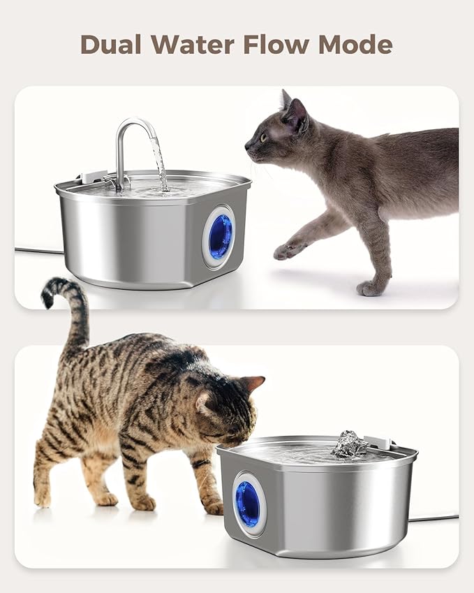 Cat Water Fountain Stainless Steel: 108oz/3.2L Cat Fountain for Drinking- Pet Water Fountain Inside - Automatic Dog Watering Dispenser Bowl - Pet Feeding & Watering Supplies - Water Level Window