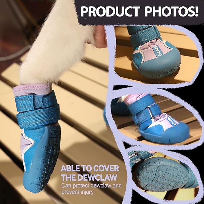 Dog Shoes for Large Small Medium Dogs,Dog Booties for Indoor Hardfloors Anti-Slip,Reflective Strip Waterproof Dog Boots & Paw Protectors for Outdoor Walking Hot Pavement,Winter Snow (Purple-4)