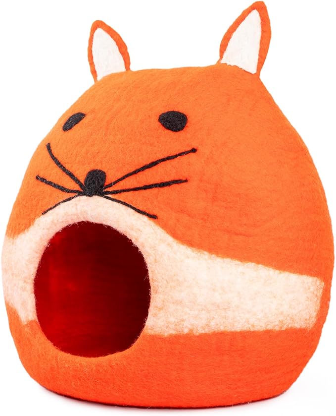 Luxurious Eco-Friendly Merino Wool Cat Cave Bed Sloth - Foldable Hideaway Pod for Indoor Cats - Premium Felt Kitten Beds - Covered Cat House for Ultimate Cozy Comfort by Woolygon