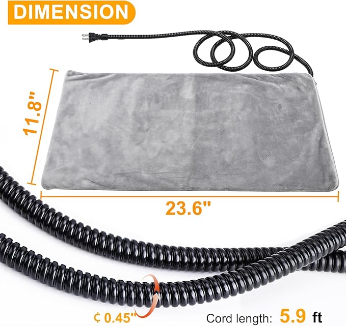 Texsens Pet Heating Pad for Cats and Dogs - Heated Cat Bed with Chew Resistant Cord and Removable Soft Cover - 23.6 x 11.8 Inches - 28 Watts - Fits Outdoor Cat House