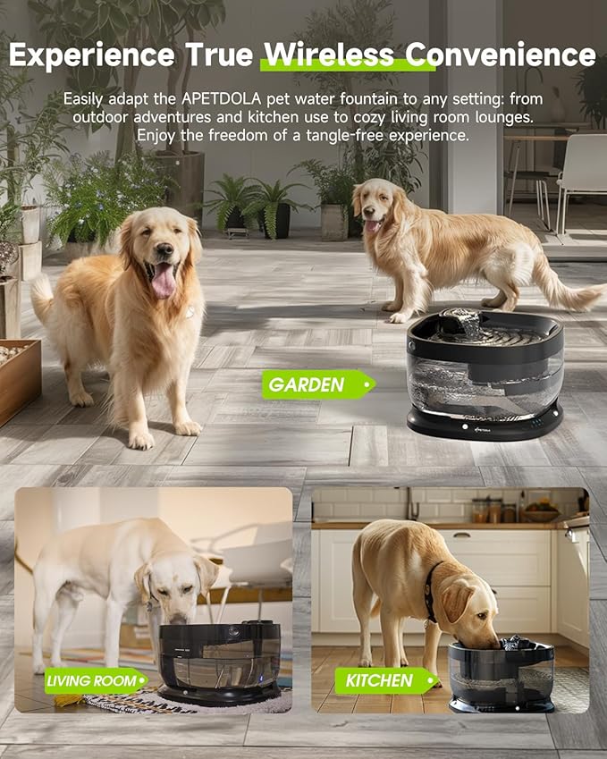 Wireless Dog Water Fountain with 40 Filters,Battery Operated Dog Water Dispenser with Motion Sensor, 237 oz/ 7L Cordless Fountain Water Bowl for Large Dogs Cat(Replacement Filter for 10 Months)