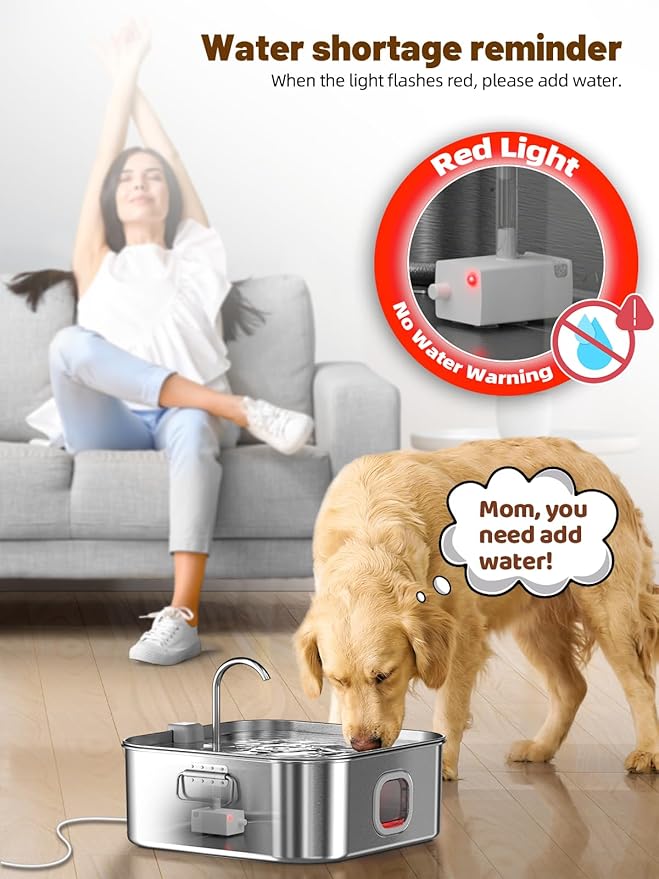 Dog Water Fountain Stainless Steel, 410oz/3.2Gal/12L Large Pet Water Fountain for Large Dog, Dog Water Bowl Dispenser with Water Level Window & LED Indicator, Super Quiet for S-L Dogs and Multi-Pet