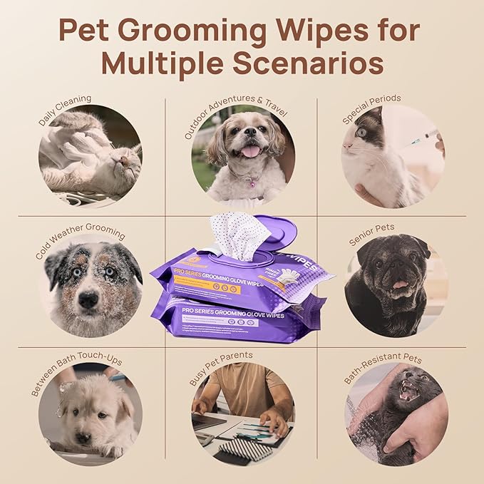 HICC PET Dog Bath Wipes Cleaning Deodorizing, Remove Dirt, Nourish Fur and Eliminate Odors, No Rinse Pet Grooming Glove Wipes for Dogs & Cats, Cleaning Wipes for Daily Care & Traveling