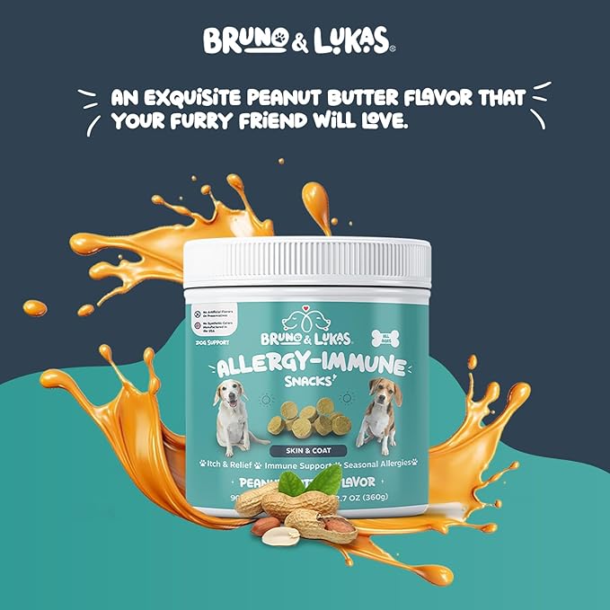 Dog Allergy Relief Chews - Antihistamine & Immune Support Bites with Probiotic, Salmon Oil, Colostrum, Omega 3 - Supplement for Anti Itch, Seasonal Allergies, Coat Health & Shedding Control (90 Ct)