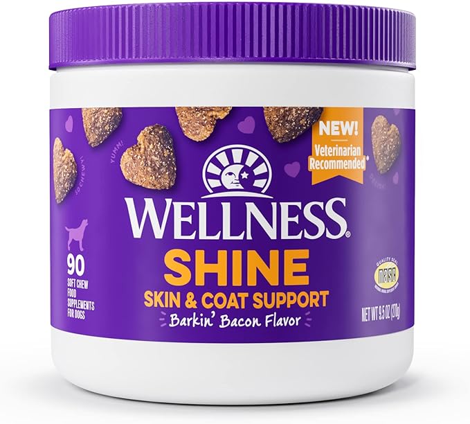 Wellness Barkin' Bacon Flavored Soft Chew Skin & Coat Supplements for Dogs, 90 Count