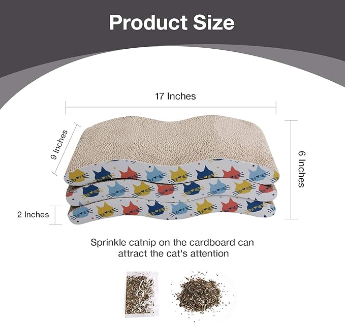 Pet Prime 3PCS Cat Scratcher Cardboard Board 3 Pack Cat Recycle Corrugated Scratching Pad Cat Scratching Lounge Sofa Bed Wave Shape Cat Scratch Pad with Catnip (3PCS)