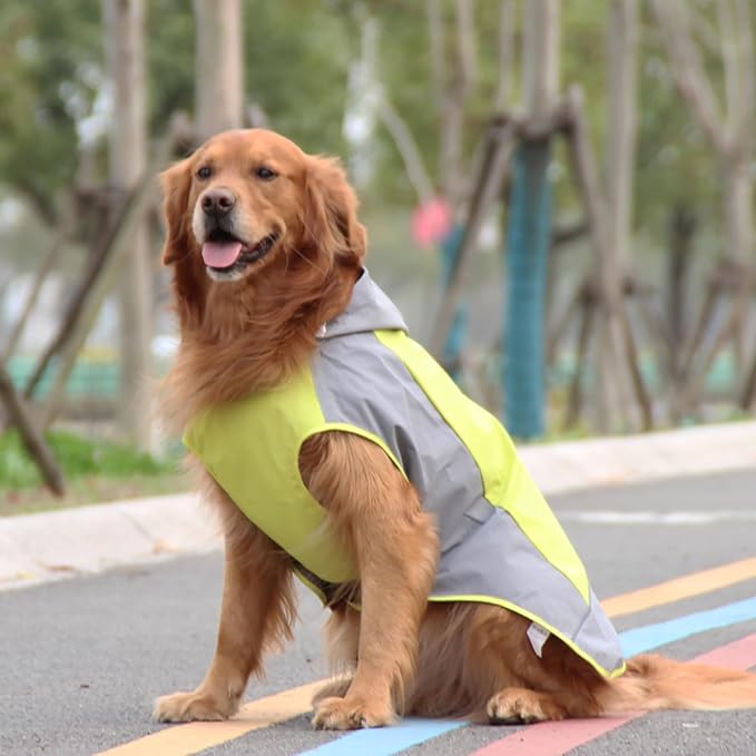 Dogs Packable Lightweight Raincoat: Pet Dog Hood Waterproof Coats Green Size 10
