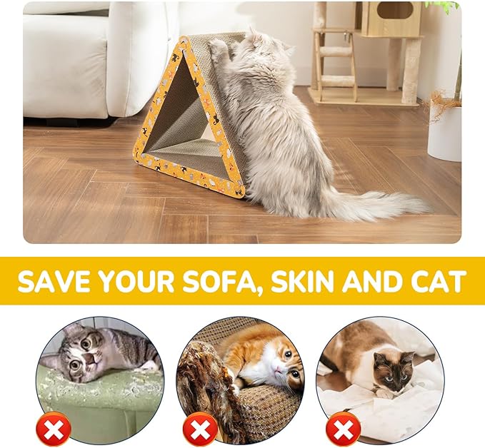 CATISM Cat Scratcher Cat Scratching Board - Foldable - Triangle, 6 Usable Sides Scratchers for Indoor Cats, Durable Recyclable Cats Cardboard Vertical(Pack of 3)