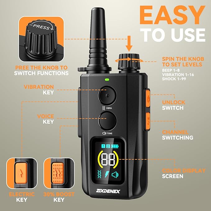 Shock Collar for Dogs, 3200FT Dog Training Collar with Remote Control, IPX7 TPU Waterproof Dog Collar with Buzzer, Vibration, Safety Shock 4 Training Modes, Suitable for All Small, Medium, Large Dogs