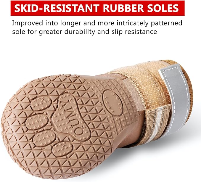 QUMY Dog Shoes for Large Dogs, Medium Dog Boots & Paw Protectors for Winter Snowy Day, Summer Hot Pavement, Waterproof in Rainy Weather, Outdoor Walking, Indoor Hardfloors Anti Slip Sole Khaki 5