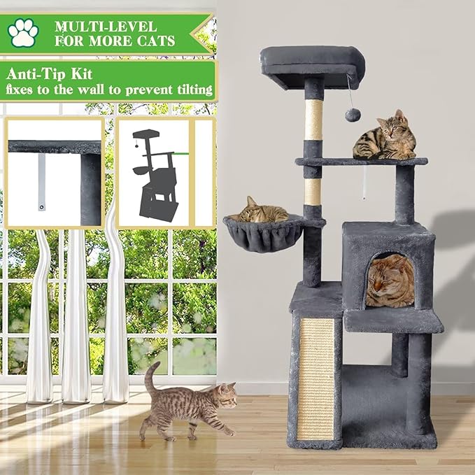 53" Cat Tree Tower for Indoor Cats, Multi-Level Cat Tower Condo with Sisal Scratching Post