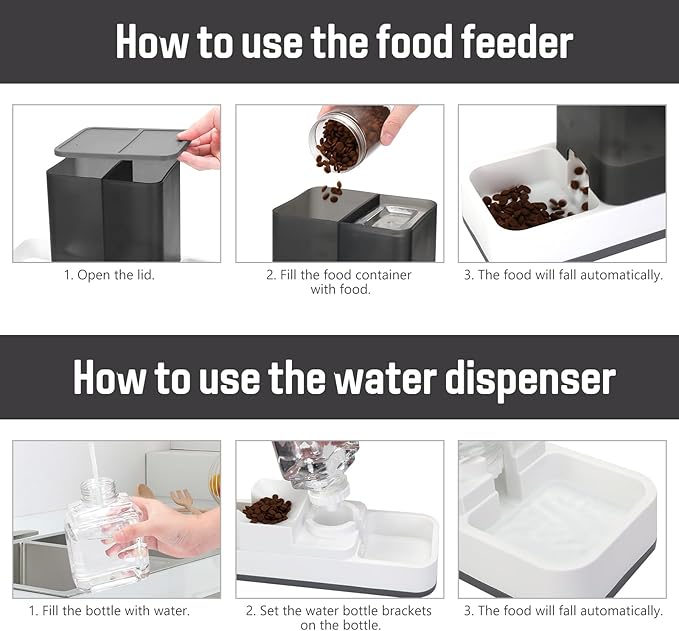 Automatic Small Pet Feeder and Water Dispenser, 2 in 1 Gravity Cat Auto Cat Small Medium Dog Feeder and Waterer Set Dish for Puppy Kitten Pets (Grey)