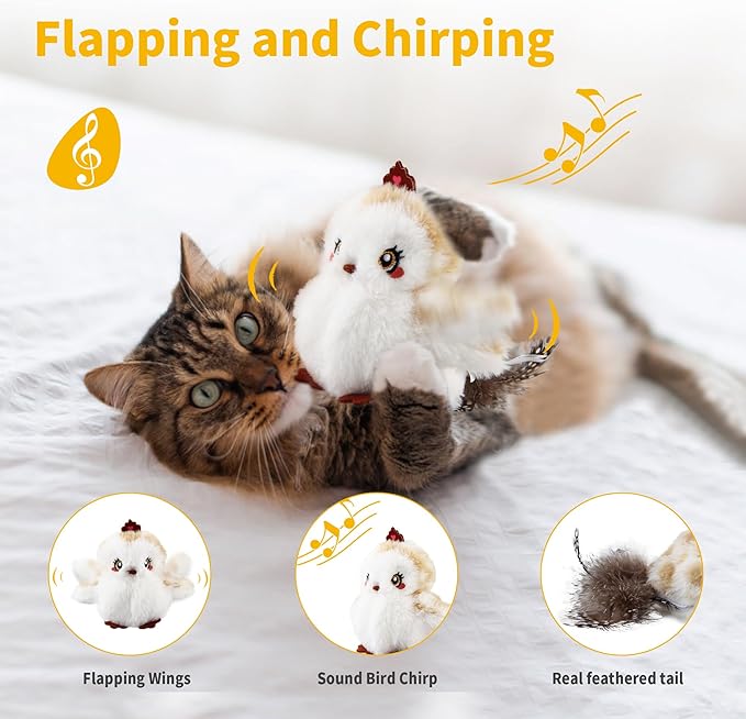 Gigwi Interactive Cat Toys for Indoor Cats, Flapping and Chirping Catnip Toys for Cat Exercise, Automatic Cat Toy with Beating Wings & Real Feather Tail, Rechargeable Cat Kicker Toy Princess