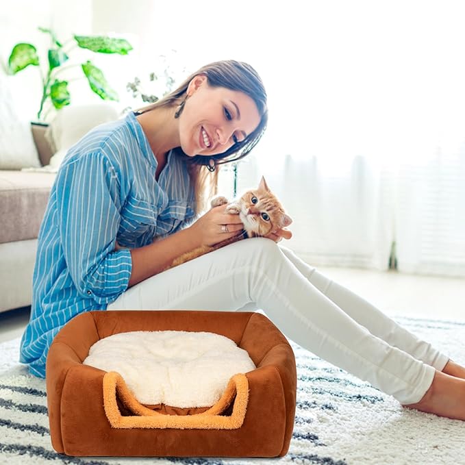 Cat Bed Cave for Indoor Cats,Cat House Tent Bed with Removable Washable Cushioned Pillow, 2-in-2 Kitten Beds for Indoor Kittens,Pet Bed