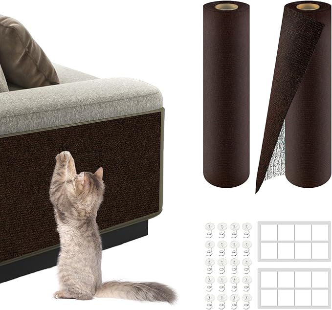 2Pack Total 78.7"x15.8" Cat Scratch Mat for Cat Couch Furniture and Wall Protector | Trimmable Self-Adhesive Carpet Climb Cat Scratcher for Covering Cat Tower and Replacement Pads (Brown)