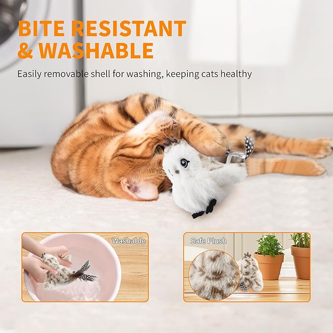 Gigwi Flappy Bird Cat Toy For Indoor Cats, Rechargeable Lifelike Sandpiper Interactive Flapping Bird Cat Toy Tweet, Flapping Wings & Lively Chirping, Catnip Toys For Kitten, Touch Activated (Prince)