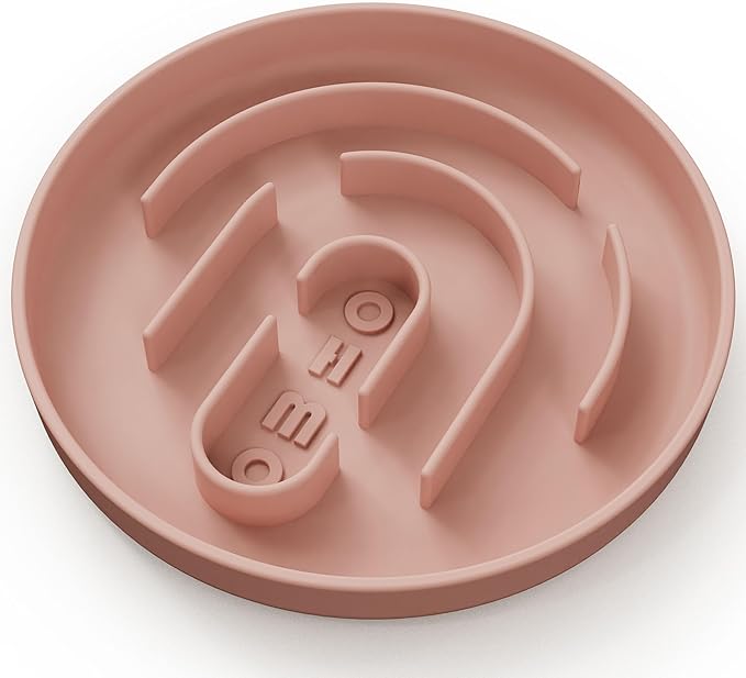 OHMO Slow Feeder Cat Bowl, Silicone Anti-Choking Dog & Pet Bowl, No Suction Cup, Slows Down Eating for Small Pets (S-Infinite, Coral)