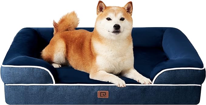 EHEYCIGA Orthopedic Dog Beds for Large Dogs, Waterproof Memory Foam Large Dog Bed with Sides, Non-Slip Bottom and Egg-Crate Foam Pet Couch Bed with Washable Removable Cover, Navy