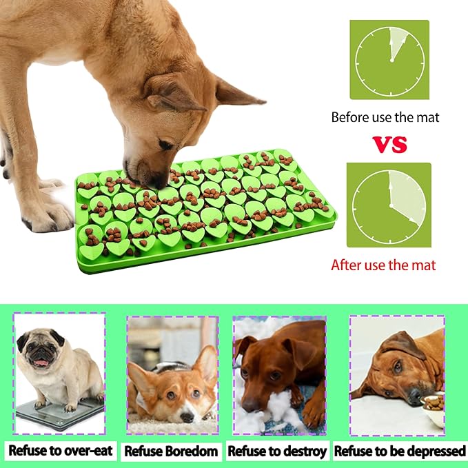Medium Silicone Snuffle Mat for Small Medium Dogs Cats Slow Down Eating,Slow Feeder Lick Mat for Dry Wet Food for Pet Training Smell,Encourages Natural Foraging Skill,Relieving Stress (Green)