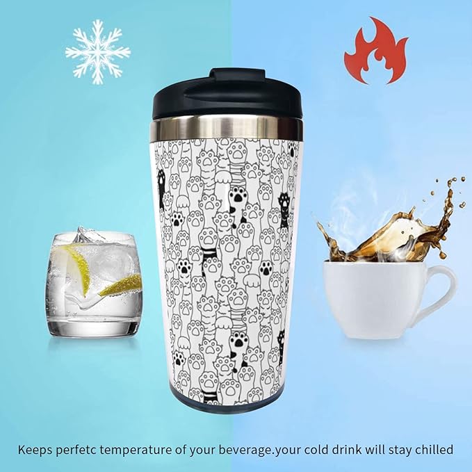 Cat Dog Paw Travel Coffee Mug with Filp Lid, Animal Stainless Steel Insulated Tumbler Cup 14 Oz, Holiday Birthday Christmas Gift for Men Women Dad Mom Sister Friend Bestie Dog Lover