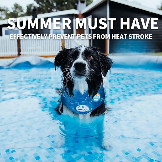 ALL FOR PAWS Cooling Neck Wraps for Dogs,Ice Dog Bandanas,Dog Cooling Dog Bandana,Chill Out Blue Dog Collar Dog Collar Cat Collar,Neck Cooler,Neck Cooling