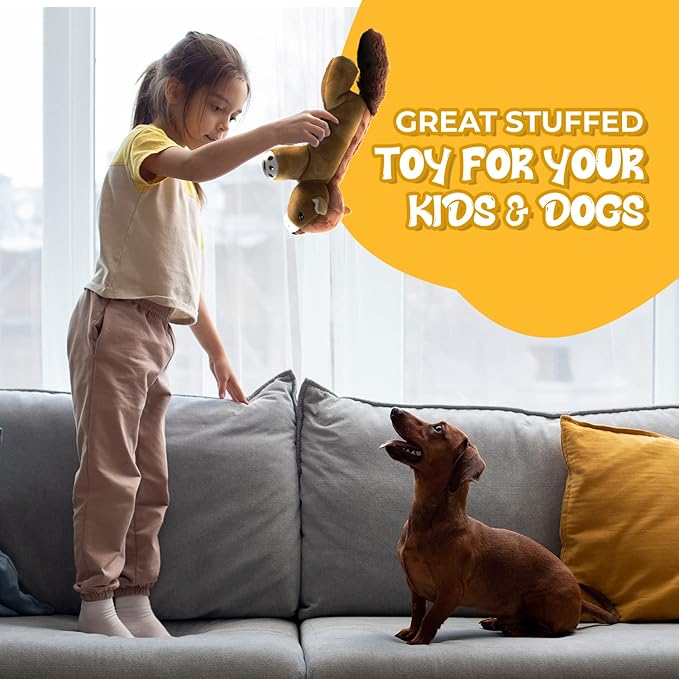 Dog Dog Big Fat Squirrel Plush Chew Toy Stuffed Animal with Squeaker and Smooth Fur and Durable Fabric with Fluffy Tail Surprised Look for Dogs, Kids and Animals