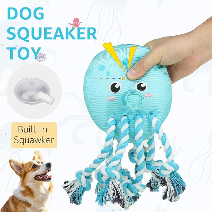 SCENEREAL Dog Water Toy for Small Medium Dogs- Floating Dog Toys Squeaky Toys for Pool Fetch, Octopus Shape Durable Rope Interactive Pet Chew Toy Summer Outdoor Interactive Play