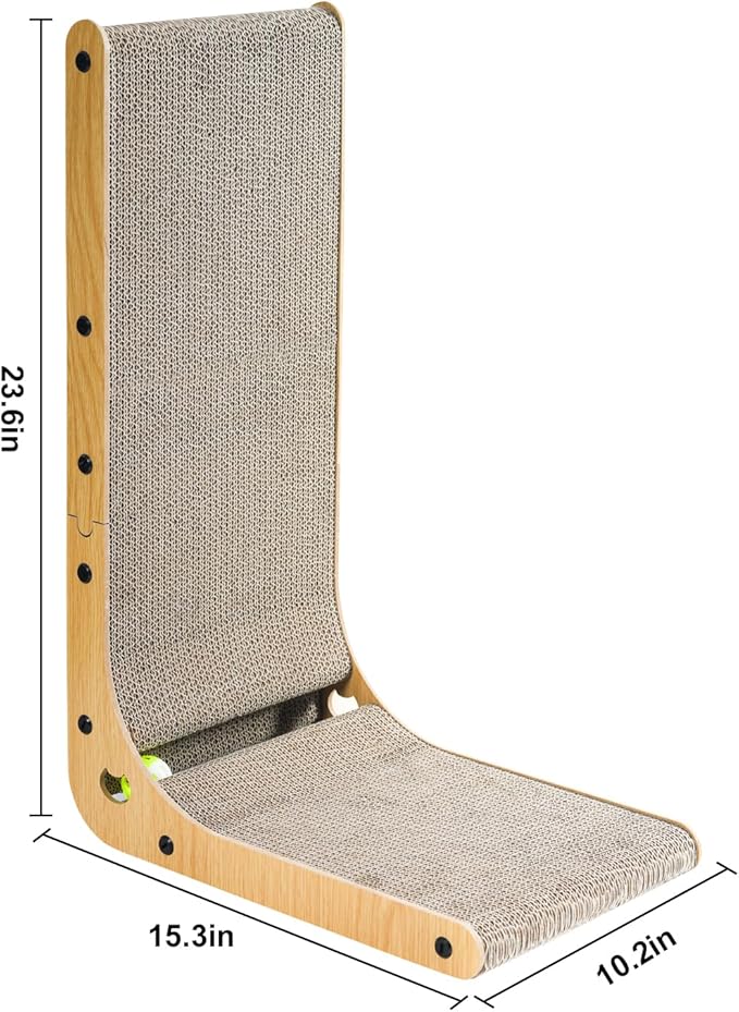 Cat Scratcher Cat Claw Board L-Shaped Vertical Simple and Durable Cat Claw Board Not Easy to Drop Scraps Belt Bell Ball Cat Scratching Board (Grainy)