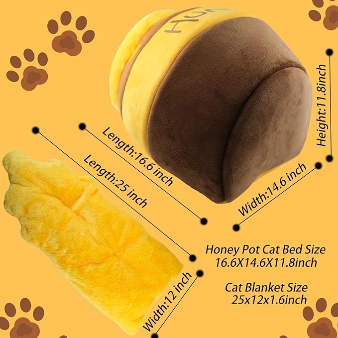 Honey Pot Cat Cave Bed, Soft and Thick Rebound Sponge Pet Nest with Removable & Washable Cushion, Cute Cartoon Design for Small Cats and Breeds