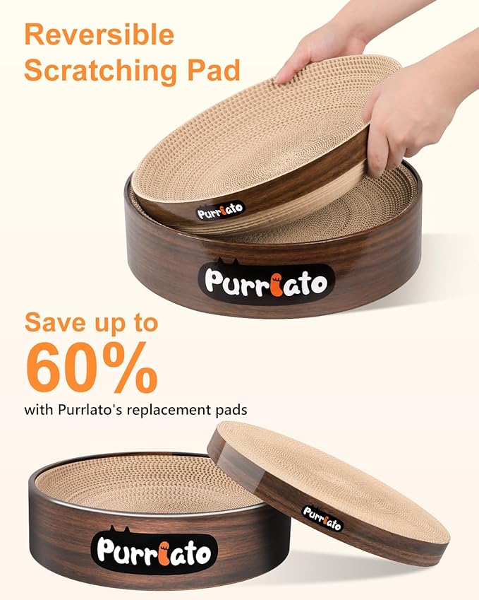 Cat Scratcher, Cardboard Cat Scratchers for Indoor Cats, Large Cat Scratching Board, Round Bowl Cat Scratch Pad Bed (Walnut)