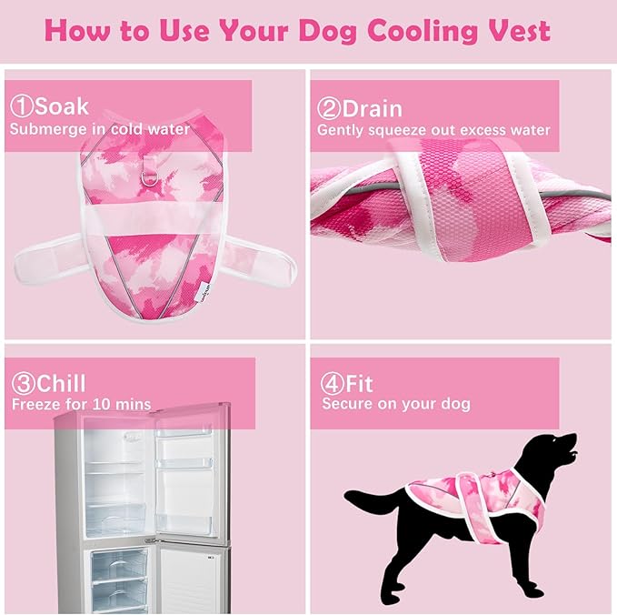 Dog Cooling Vest – Lightweight Pet Cooling Shirt 3D Breathable Mesh, Reflective Strips & UV Protection for Walking, Hiking, Park – Adjustable Fit Dog Cooler Jacket with D-Ring U-DCV01S