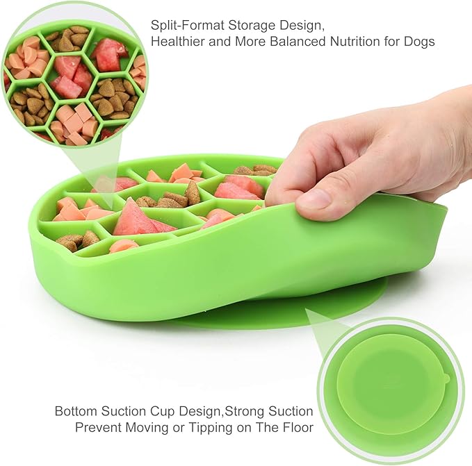 Pawow Silicone Slow Feeder Dog Bowls, Interactive Dog Bowl with Suction Cups, Honeycomb Shape & Non-Slip Design, Boredom and Anxiety Reducer Slow Feeder for Large, Medium, Small Breed Pet