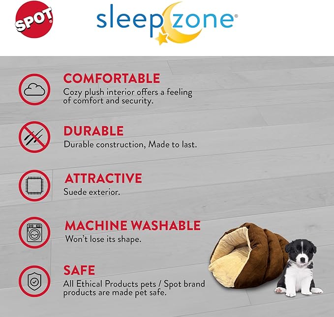 SPOT Sleep Zone Cuddle Cave - Cat Cave Bed for Indoor Cats and Mini Dogs, Durable, Comfortable, Washable for Kittens and Puppies under 10 lbs and 12 inches Long, Chocolate Color