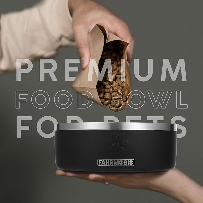 64 OZ Dog Bowl with Slow Feeder Insert Stainless Steel Pet Water Bowl for Medium & Large Breed Non Slip Rubber Base & Plastic Puzzle Feeder - Black