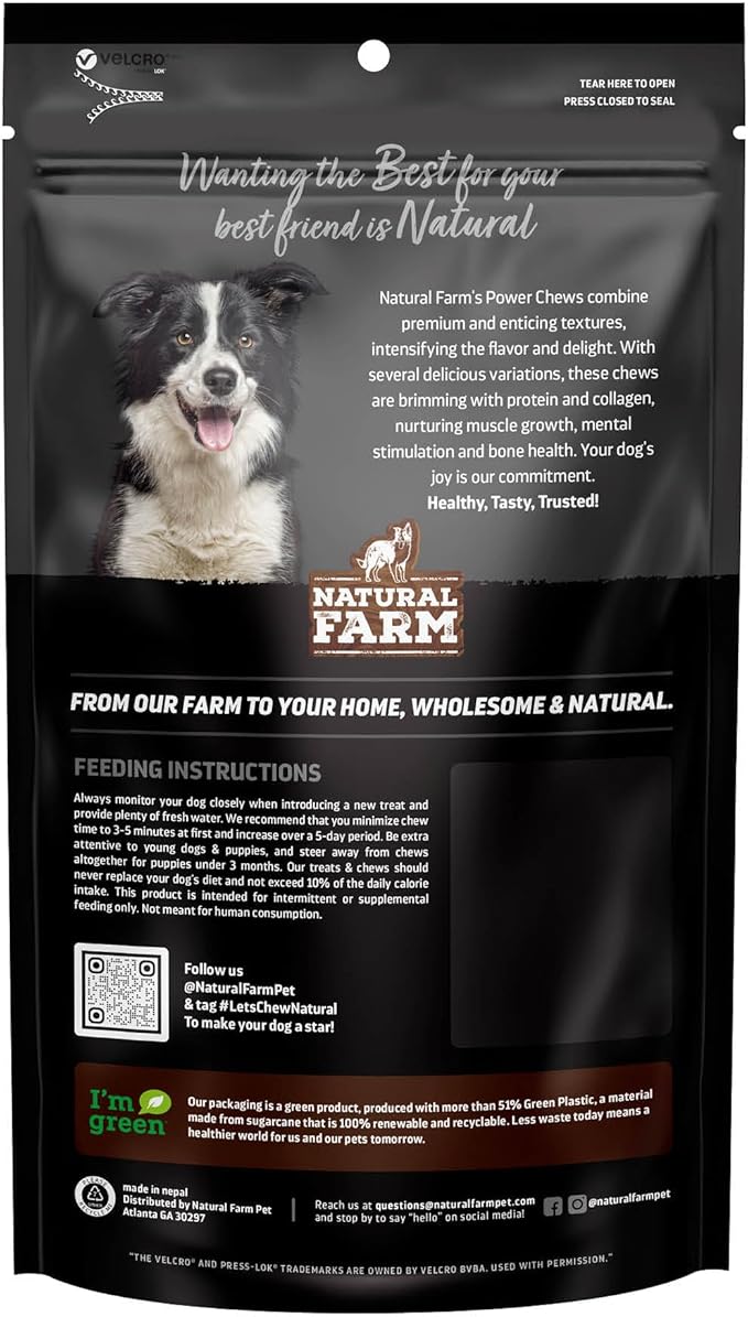 Natural Farm Power Bully Sticks Dog Chews (12”, 12-Pack), 2-in-1 Power Chews: Premium Beef Cheek Wrapped in Beef Pizzle, Double Chewing Time, Great Dog Dental Treats, for Small, Medium & Large Dogs