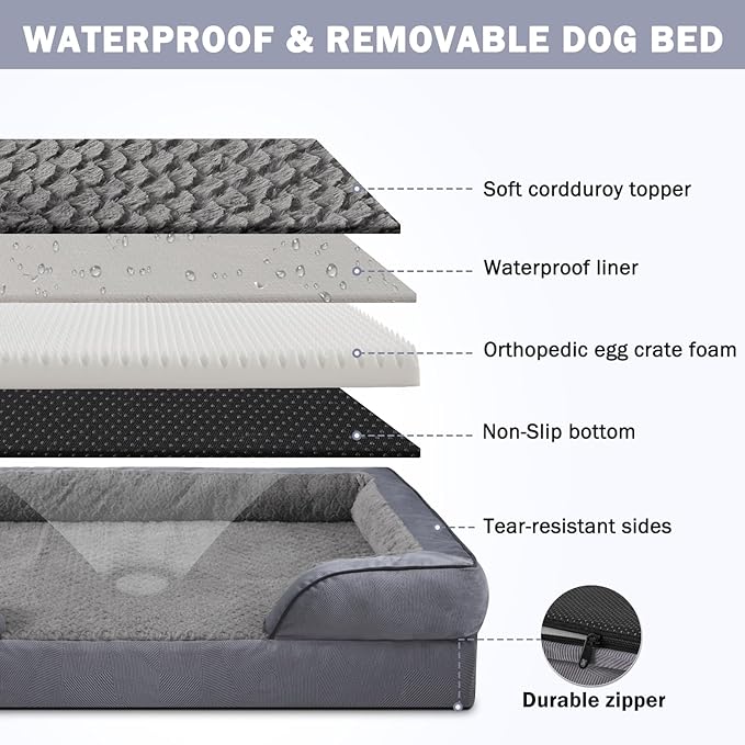 INVENHO Orthopedic Extra Large Dog Bed, XXL Waterproof Dog Sofa, Egg-Crate Foam Couch with Washable Removable Cover, Waterproof Lining and Nonskid Bottom