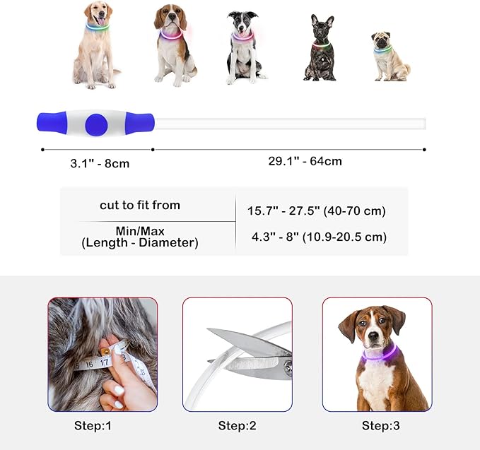 Light Up Dog Collars, USB Rechargeable Dlitk LED Dog Collar 1 Count, TPU Cuttable Size Glow Collar for Dogs, Dog Collar Light, Please Do Not Use Fast Charging (Purple)