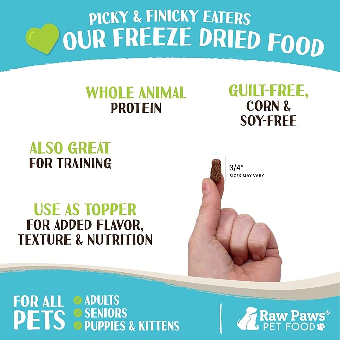 Raw Paws Freeze Dried Dog Food & Cat Food - Beef Recipe, 16-oz - Made in USA - Freeze Dried Raw Dog Food - Raw Food for Dogs - for Cats