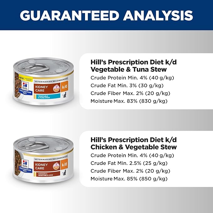 Hill's Prescription Diet k/d Kidney Care Stew Variety Pack Canned Cat Food, 2.9 oz., Count of 24