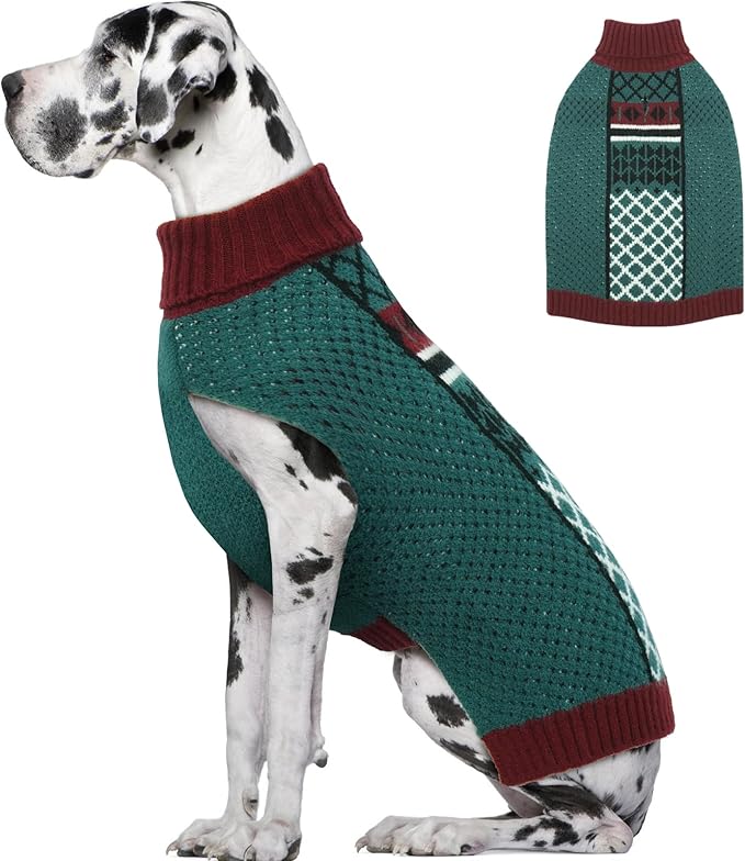 5XL Dog Sweaters for Large Dogs, Thick Turtleneck Sweater with Leash Hole, Easy to Put on Stretchy Christmas Pullover, Dog Clothes for Cozy Home Sleep & Warm Outdoor Walk, Green XXXXXL