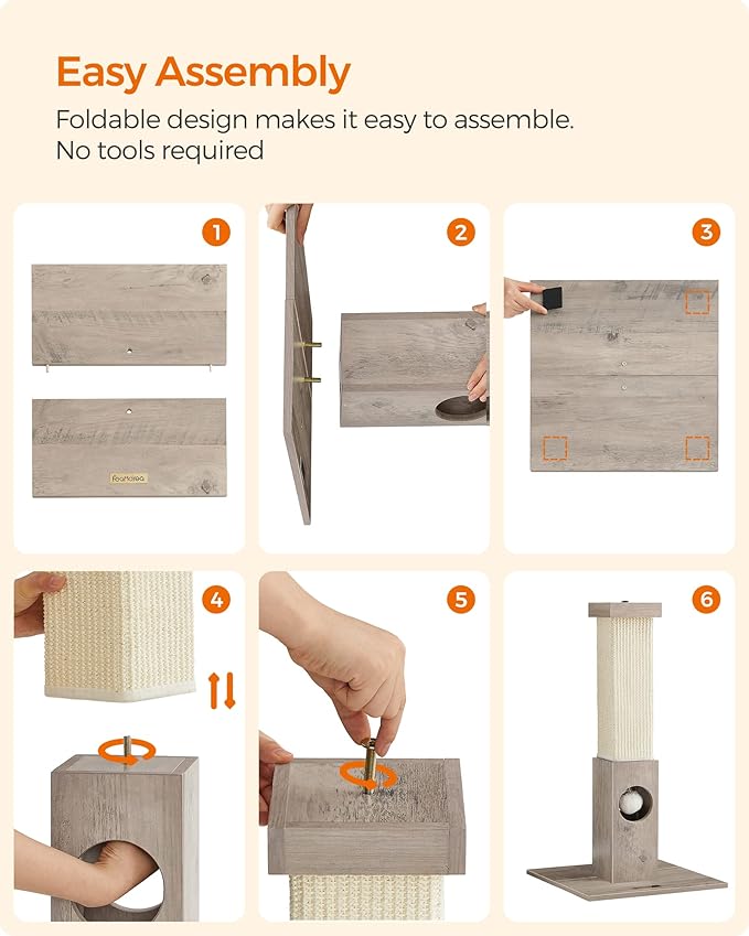 Feandrea Cat Scratching Post, Cat Scratcher for Indoor Cats, 28.7 Inches Tall, Furniture Scratching Deterrent Sisal Scratch Pole with Toy, Greige UPCA021G01