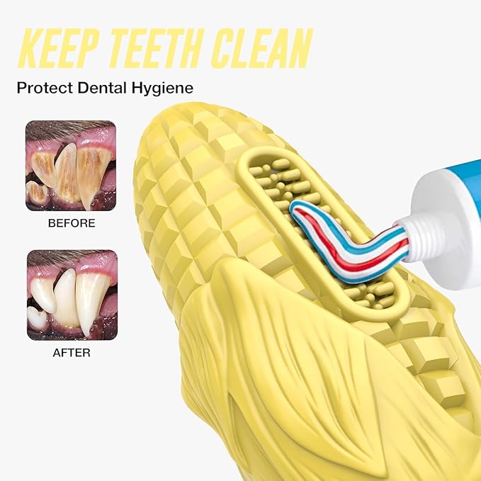 Dog Chew Toys for Aggressive Chewers,Idestructible Tough Durable Squeaky Interactive Dog Toys,Durable Dog Teeth Cleaning Toy for Medium Large Breeds,Corn Stick Toy (Yellow)