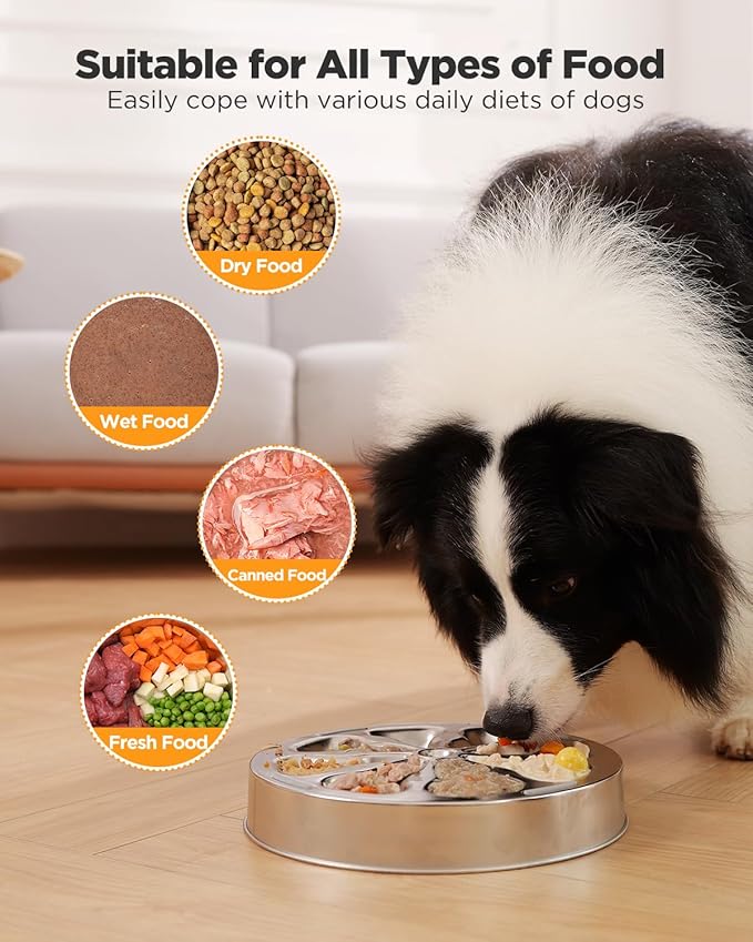 Slow Feeder Dog Bowl – Stainless Steel Non-Slip Metal Bowl for Slow Feeding, 5 Cups Large Capacity, Double-Sided Design for Dry, Wet, or Raw Food, Ideal for Small, Medium, Large Dogs