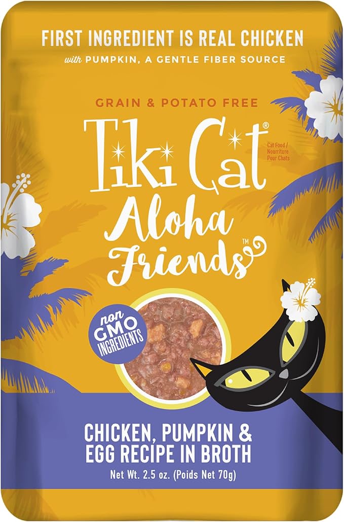 Tiki Cat Aloha Friends, Chicken, Pumpkin & Egg, Grain-Free & High Moisture, Wet Cat Food for All Life Stages 2.5 oz. Pouch (12 Count)
