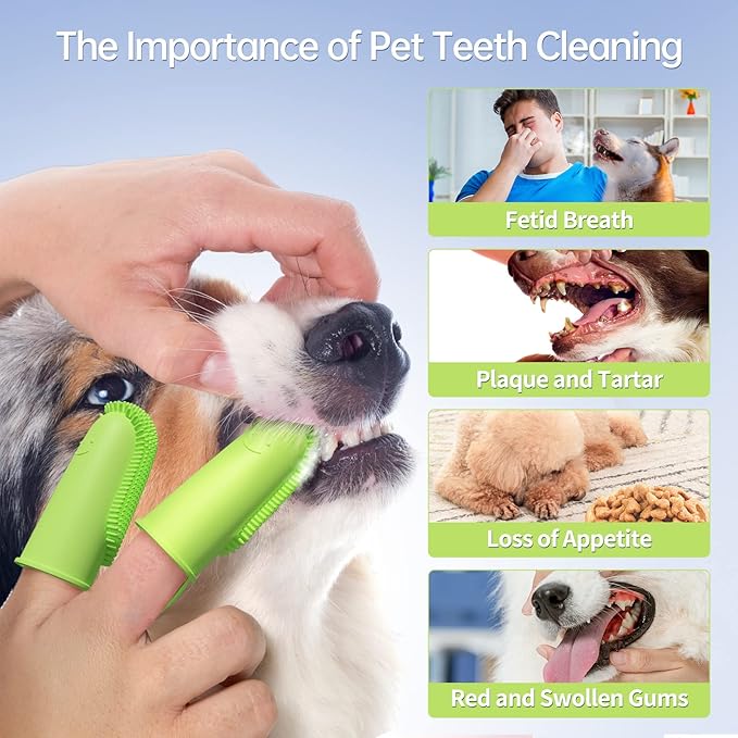 3 Pack Finger Toothbrush Kit for Easy Teeth Cleaning, Double-Finger Toothbrush Dental Care for Puppies, Cats and Small Pets