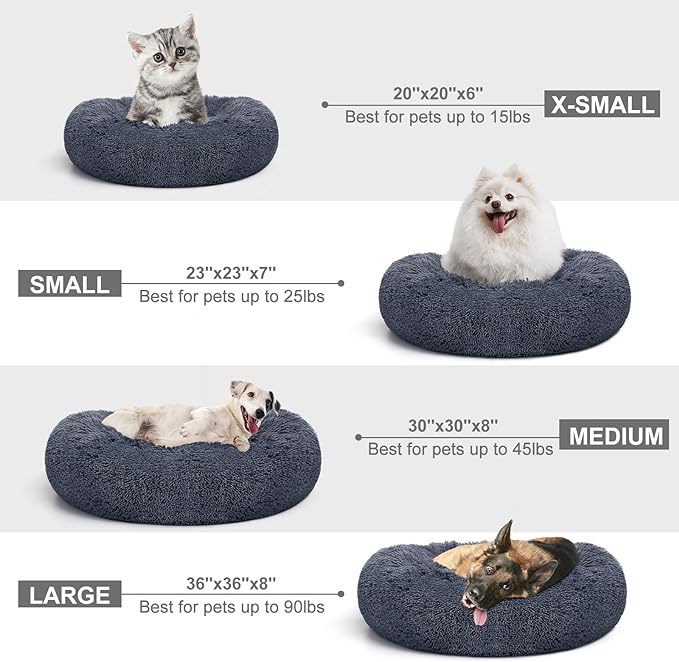 MIXJOY Orthopedic Dog Bed Comfortable Donut Cuddler Round Dog Bed Ultra Soft Washable Dog and Cat Cushion Bed (20''/23''/30''/36'') (36''x36'', Grey-Blue)