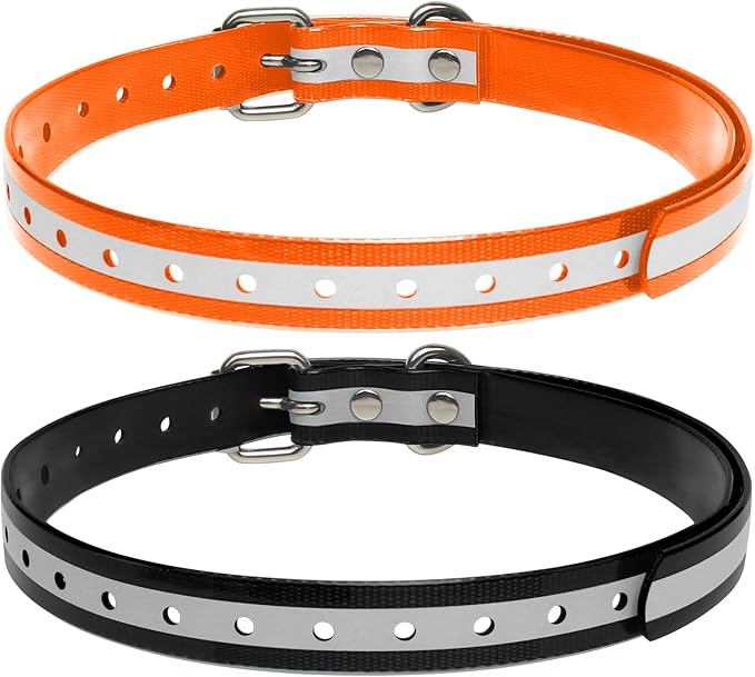 Shock Collar Replacement Strap for Most of Training Collar, 3/4 Inch Dog Collar Replacement for Wireless Fence and Bark, Adjustable Waterproof TPU Collar Strap - 2 Pack(Black/Orange)