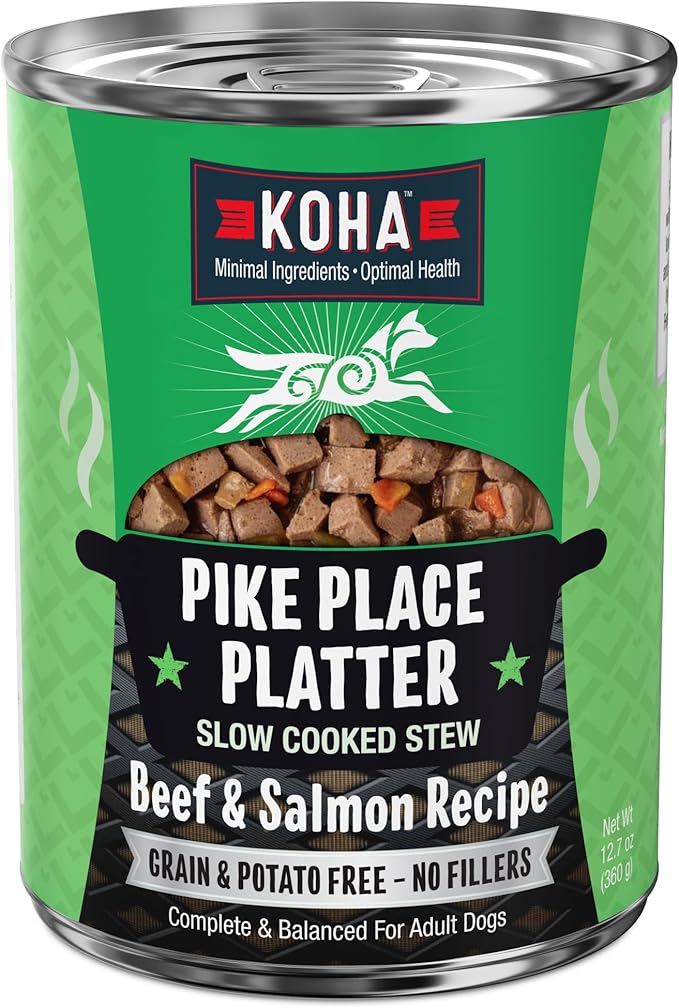 KOHA Pike Place Platter Stew for Dogs with Beef and Salmon, High Protein Wet Dog Food, 12.7oz Cans (Case of 12)