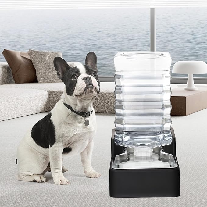 RIZZARI Stainless Steel Pet Water Feeder: 8L Automatic Leak-Proof Gravity Dispenser for Cats Dogs Indoor Outdoor Use(Black Without Filter,8L)